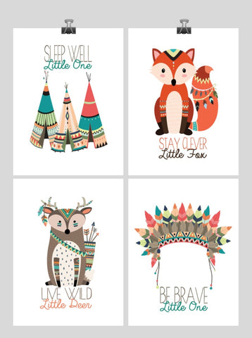 Tribal Nursery Prints - Boho Motivational Nursery Art Print Set of 4 - Multiple Sizes