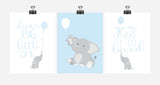 Baby Boy Elephant Nursery Art Decor Set of 3 Prints