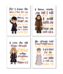 Christian Nursery Decor Set of 4 Prints, Harry Potter, Dumbledore, Hagrid and Hermione