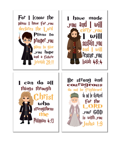Christian Nursery Decor Set of 4 Prints, Harry Potter, Dumbledore, Hagrid and Hermione