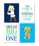 Star Wars Nursery Decor Set of 4 Prints, Yoda and Luke Skywalker, Dream Big, The Force Is Strong With This One
