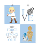 Star Wars Nursery Decor Set of 4 Prints - Luke Skywalker, Love, R2D2, C3PO, The Force is Strong with this One