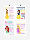 Princess Christian Nursery Decor Set of 4 Unframed Prints Belle, Snow White, Ariel Rapunzel with Bible Verses