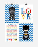 Superhero Rules Nursery Decor Set of 4 Prints - Love, Black Panther, Batman, Superhero Rules