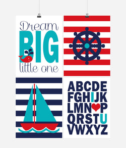 Nautical Nursery Decor Set of 4 Art Prints - Dream Big Little One