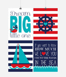Nautical Nursery Decor Set of 4 Prints in Blue, Teal and Red, If you want to Know how much we Love you Count the Waves in the Sea