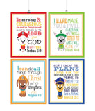 Paw Patrol Christian Nursery Decor Set of 4 Prints with Chase, Marshall, Rocky and Zuma