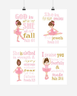 Ballerina Christian Nursery Decor Set of 4 Prints with Bible Verses