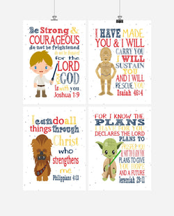 Star Wars Nursery Decor Art Print Set of 4 - Luke Skywalker, Chewbacca, C3PO and Yoda