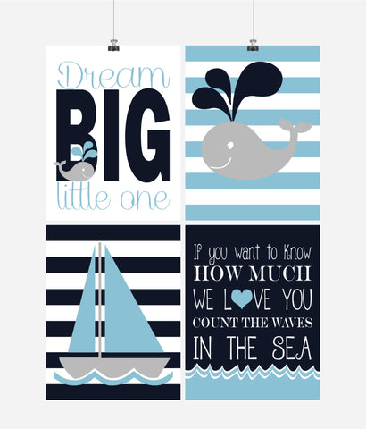 Nautical Nursery Decor Set of 4 Art Prints - If you want to Know how much we Love you Count the Waves in the Sea