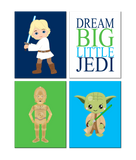 Star Wars Nursery Decor Set of 4 Prints, Yoda, C3PO and Luke Skywalker, Dream Big Little Jedi
