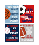 Boys Sports Bedroom Decor, Soccer, Football, Baseball, Basketball, Athletic Nursery Set of 4 Unframed Prints