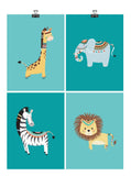 Tribal Safari Nursery Prints - Boho Nursery Art Print Set of 4 - Lion, Elephant, Zebra & Giraffe - Multiple Sizes