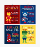 Christian Superhero Nursery Decor Set of 4 Prints - Ironman, Captain America, Spiderman and Hulk with Bible Verses