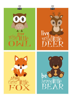 Woodland Nursery Decor Set of 4 Prints, Grow Wise Owl, Live Wild Deer, Stay Clever Fox, Be Brave Bear