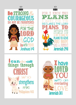 Moana Christian Nursery Decor Set of 4 Unframed Prints Moana, Pua, Hei Hei and Gramma Tala