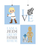 Star Wars Nursery Decor Set of 4 Prints - Luke Skywalker, Love, R2D2, C3PO, I am a Jedi Like My Father Before Me
