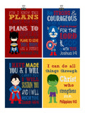 Christian Superhero Nursery Decor Art Print Set of 4 -Batman, Captain America, Superman and Hulk