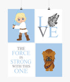 Star Wars Nursery Decor Set of 4 Prints - Luke Skywalker, Love, Chewbacca, The Force is Strong with this One