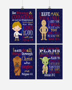 Star Wars Nursery Decor Art Set of 4 Prints - Luke Skywalker, Chewbacca, C3PO and Yoda