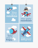 Aviation Travel Nursery Art Set of 4 Prints - You Are My Sunshine