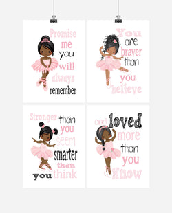 African American Ballerina Motivational Nursery Decor Set of 4 Prints Promise Me You will Always Remember