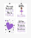 Ballerina Inspirational Nursery Decor Set of 4 Prints - Little But Fierce