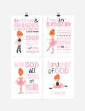 Ballerina Christian Nursery Decor Wall Art Set of 4 Prints - Red Haired Ballerinas