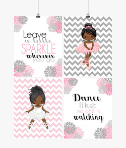 African American Ballerina Motivational Nursery Decor Wall Art Set of 4 Prints Leave a little Sparkle Wherever You Go