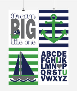 Nautical Nursery Decor Set of 4 Art Prints - Dream Big Little One
