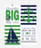 Nautical Nursery Decor Set of 4 Art Prints in Navy and Green, Dream Big Little One