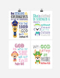 Paw Patrol Nursery Decor Art Print Set of 4 - Chase, Everest, Tracker and Skye with Bible Verses