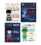 Superhero Christian Nursery Decor Set of 4 Unframed Prints, Batman, Captain America, Superman and Hulk