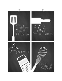 Funny Kitchen Minimalist Art Print Set of 4 - Chalkboard Kitchen Utensil Art