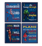 Superhero Christian Nursery Set of 4 Unframed Prints - Captain America, Hulk, Ironman and Spiderman with Bible Verses