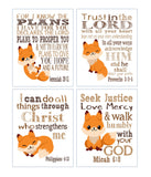 Woodland Fox Christian Bible Verses Quotes Nursery Kids Room Unframed Hanging Wall Art Set of 4 Prints Home Decor