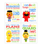 Sesame Street Nursery Decor Set of 4 Unframed Prints, Big Bird, Elmo, Bert and Ernie with Bible Verses