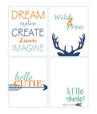Wild and Free Deer Tribal Nursery Set of 4 Orange and Blue Kids Bedroom Decor Prints