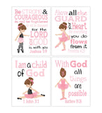 Ballerina Christian Nursery Decor Wall Art Set of 4 Prints - Bible Verse - Multiple Sizes