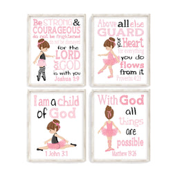 Ballerina Christian Nursery Decor Wall Art Set of 4 Prints - Bible Verse - Multiple Sizes