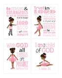 African American Ballerina Christian Nursery Set of 4 Printables in Pink and Black with Bible Verses - Instant Download