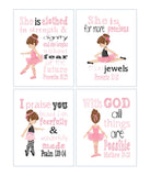 Ballerina Christian Nursery Decor Bible Verse Wall Art Set of 4 Prints