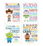 Toy Story Christian Nursery Decor Set of 4 Prints, Woody, Buzz Lightyear, Mr. Potato Head and Alien