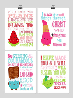 Christian Shopkins Nursery Decor Art Print Set of 4 - Cheeky Chocolate and Lippy Lips - Multiple Sizes