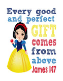 Princess Christian Nursery Decor Set of 4 Unframed Prints Belle, Snow White, Ariel Rapunzel with Bible Verses