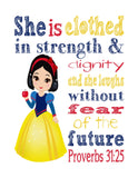 Princess Christian Nursery Decor Set of 4 Prints- Snow White, Cinderella, Belle, Ariel