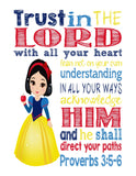 Princess Christian Nursery Decor Set of 4 Unframed Prints Mulan, Belle, Snow White and Merida with Bible Verses