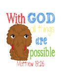 Snuffleupagus Sesame Street Christian Nursery Decor Print, With God all things are possible Matthew 19:26