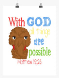 Snuffleupagus Sesame Street Christian Nursery Decor Print, With God all things are possible Matthew 19:26