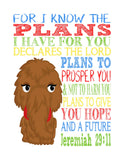 Snuffleupagus Sesame Street Christian Nursery Decor Print, For I Know The Plans I Have For You, Jeremiah 29:11